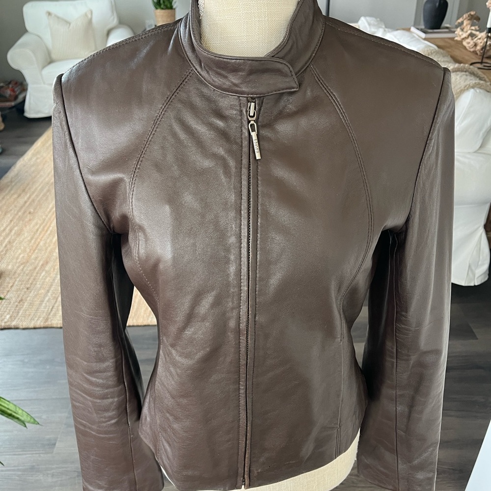 Kasper Vintage Women's Brown Leather Zip-Front Moto Jacket